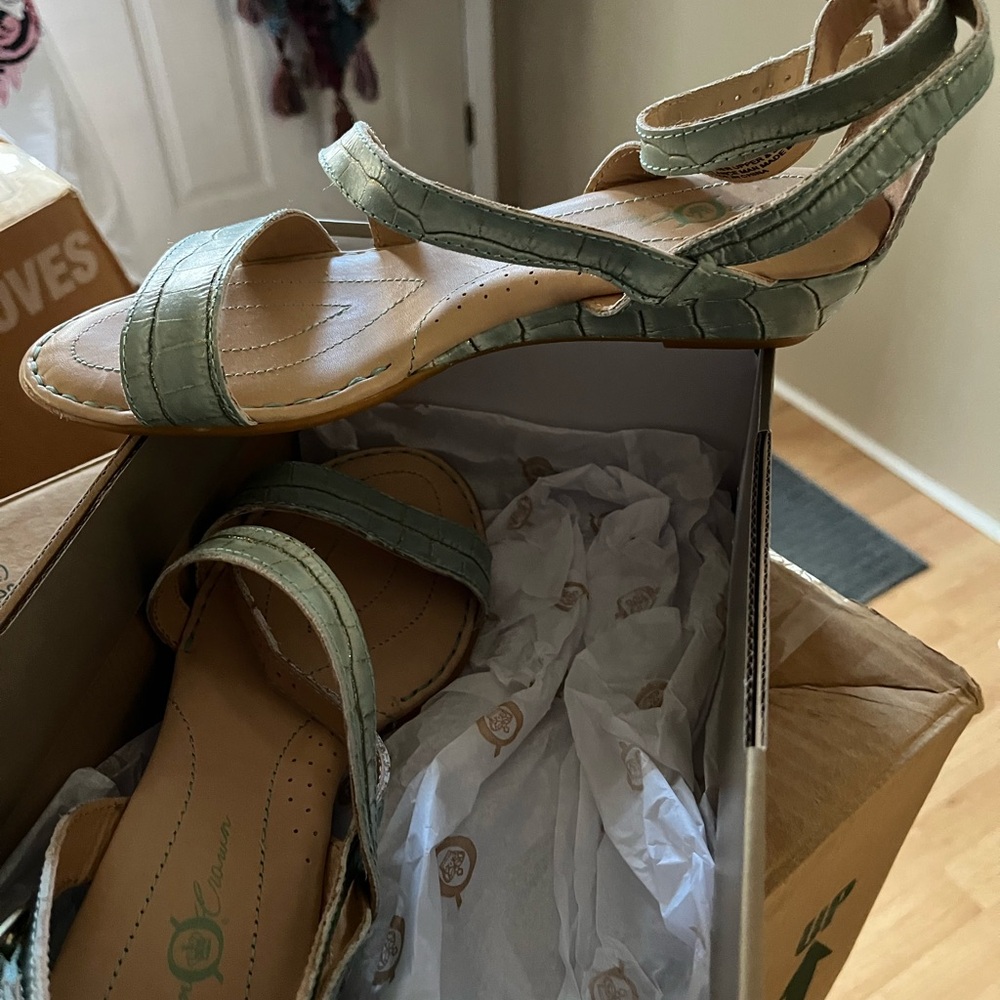 Born Green Croc-Embossed Leather Sandals